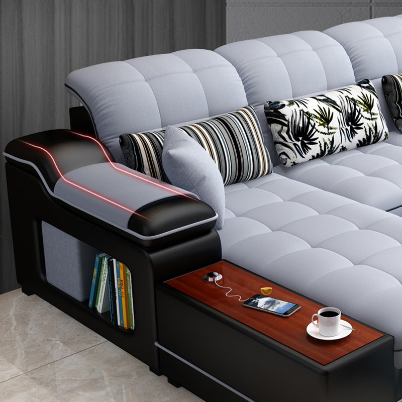 Contemporary Faux Leather and Linen Furniture Sectionals in Grey
