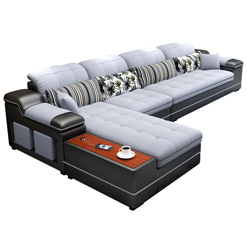 Contemporary Faux Leather and Linen Furniture Sectionals in Grey