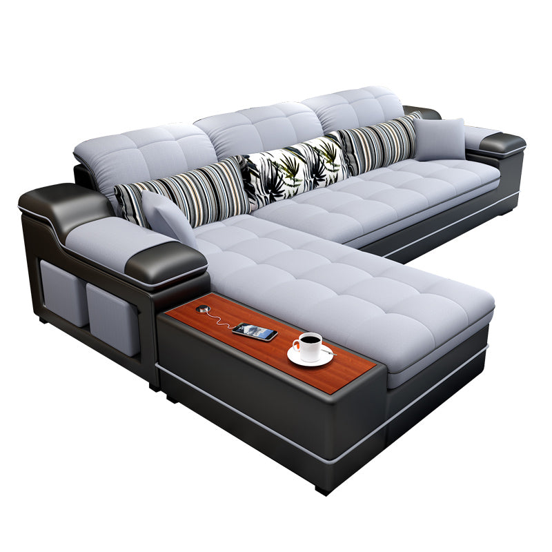 Contemporary Faux Leather and Linen Furniture Sectionals in Grey