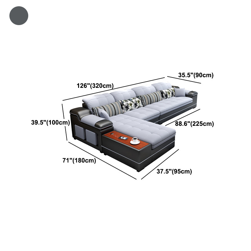 Contemporary Faux Leather and Linen Furniture Sectionals in Grey