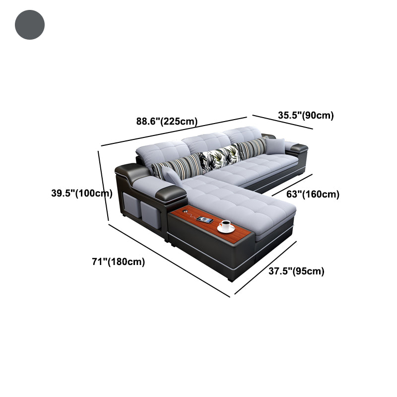 Contemporary Faux Leather and Linen Furniture Sectionals in Grey