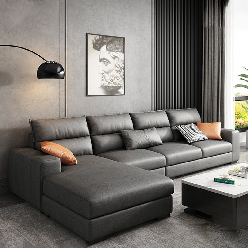 Square Arm Dark Gray Stain-Resistant Faux Leather Modular L-Shape Sofa
