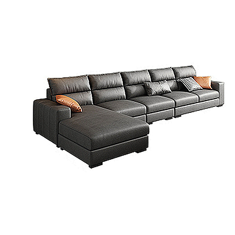 Square Arm Dark Gray Stain-Resistant Faux Leather Modular L-Shape Sofa