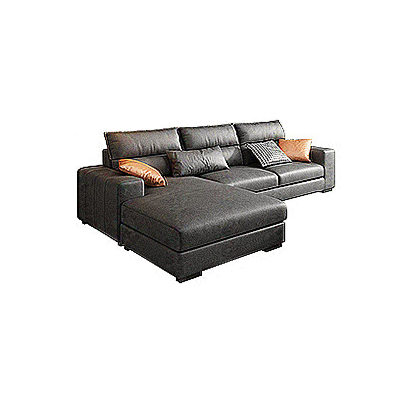 Square Arm Dark Gray Stain-Resistant Faux Leather Modular L-Shape Sofa