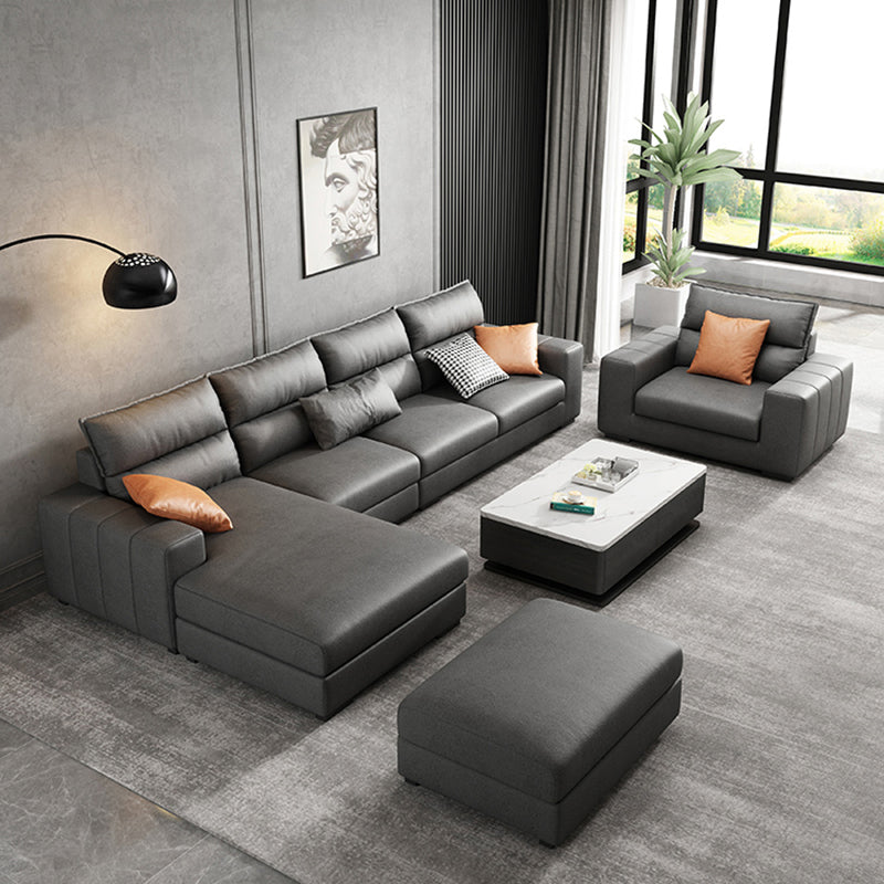Square Arm Dark Gray Stain-Resistant Faux Leather Modular L-Shape Sofa