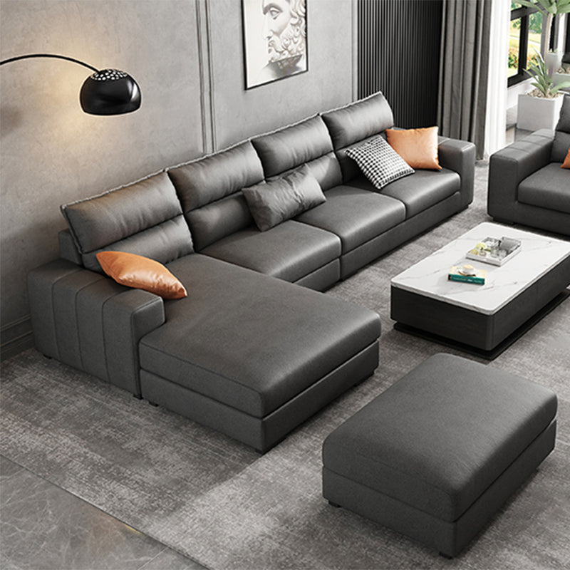 Square Arm Dark Gray Stain-Resistant Faux Leather Modular L-Shape Sofa