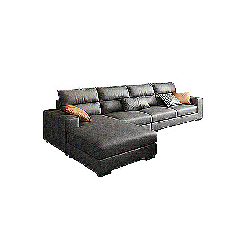 Square Arm Dark Gray Stain-Resistant Faux Leather Modular L-Shape Sofa