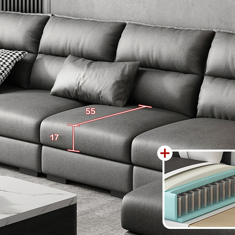 Square Arm Dark Gray Stain-Resistant Faux Leather Modular L-Shape Sofa