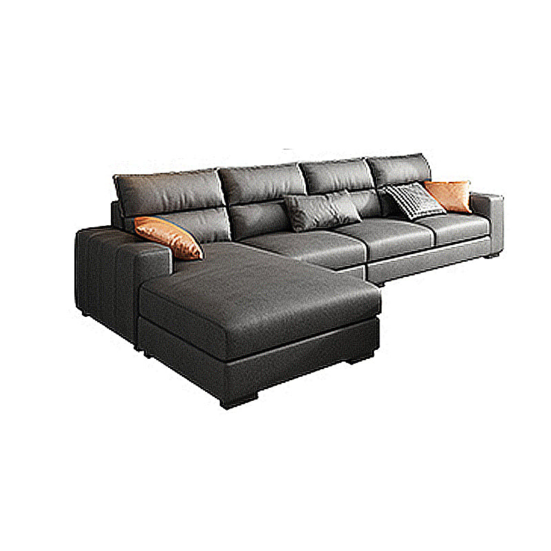 Square Arm Dark Gray Stain-Resistant Faux Leather Modular L-Shape Sofa