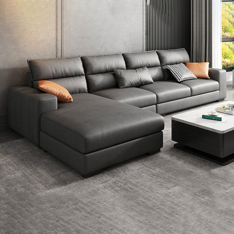 Square Arm Dark Gray Stain-Resistant Faux Leather Modular L-Shape Sofa