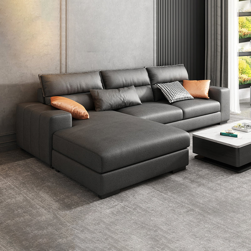 Square Arm Dark Gray Stain-Resistant Faux Leather Modular L-Shape Sofa
