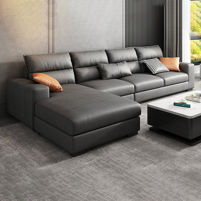 Square Arm Dark Gray Stain-Resistant Faux Leather Modular L-Shape Sofa