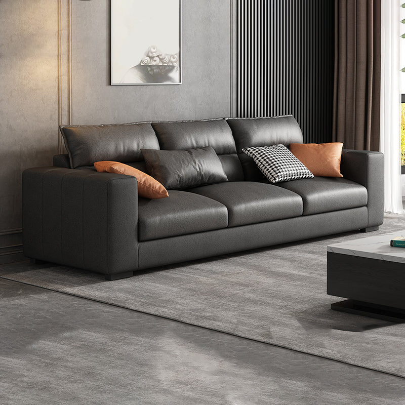 Square Arm Dark Gray Stain-Resistant Faux Leather Modular L-Shape Sofa