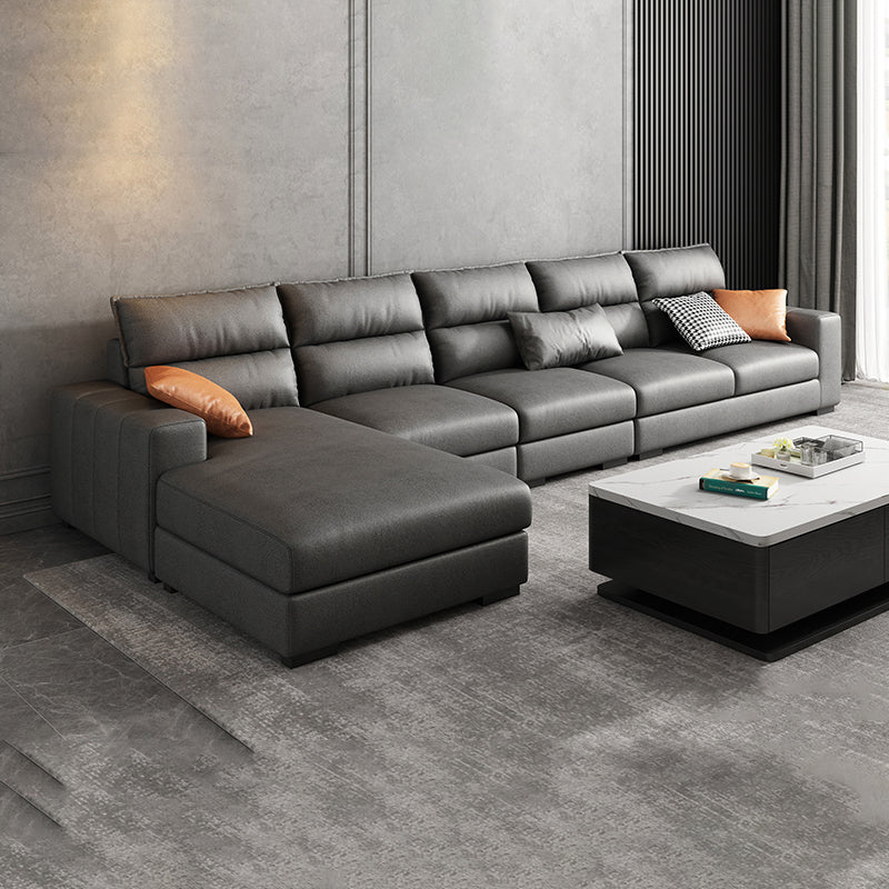 Square Arm Dark Gray Stain-Resistant Faux Leather Modular L-Shape Sofa