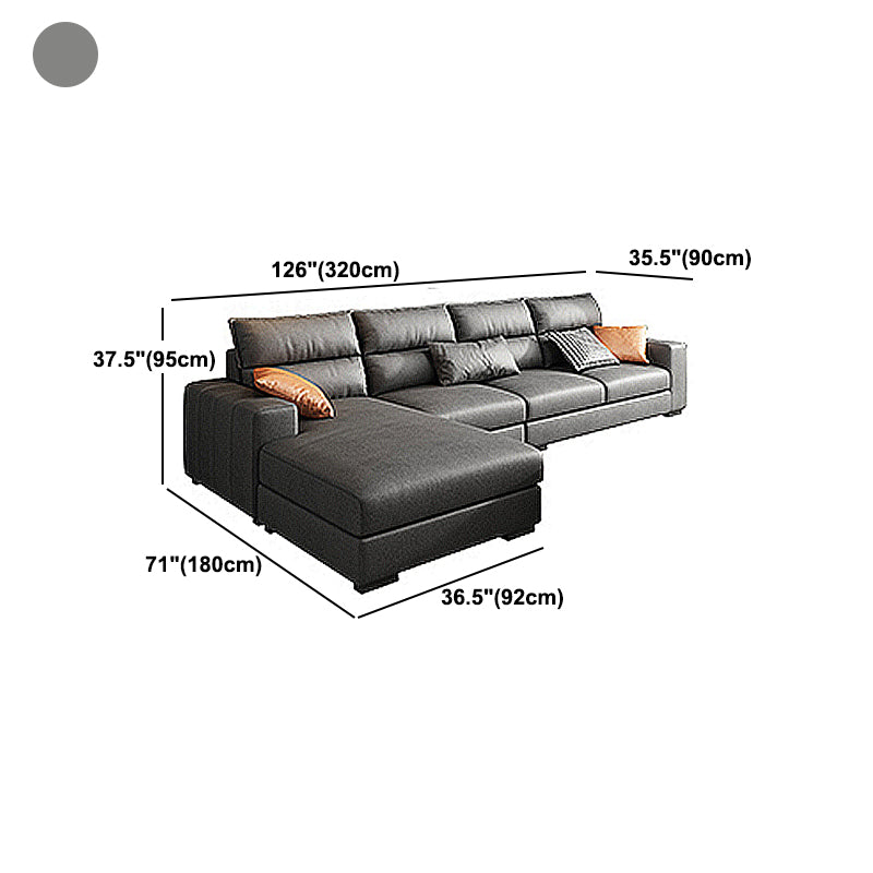 Square Arm Dark Gray Stain-Resistant Faux Leather Modular L-Shape Sofa