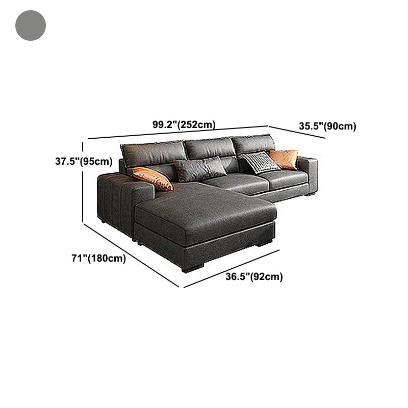 Square Arm Dark Gray Stain-Resistant Faux Leather Modular L-Shape Sofa