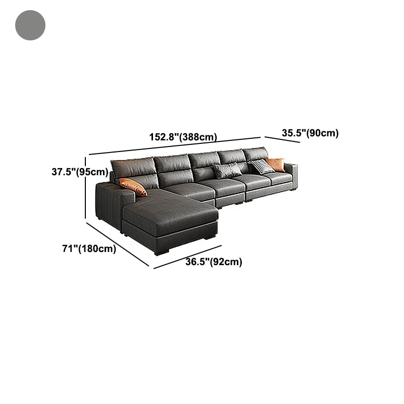 Square Arm Dark Gray Stain-Resistant Faux Leather Modular L-Shape Sofa