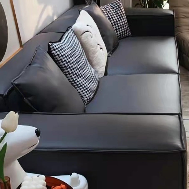 Stain Resistant Stationary Faux Leather Living Room Square Arm Settee