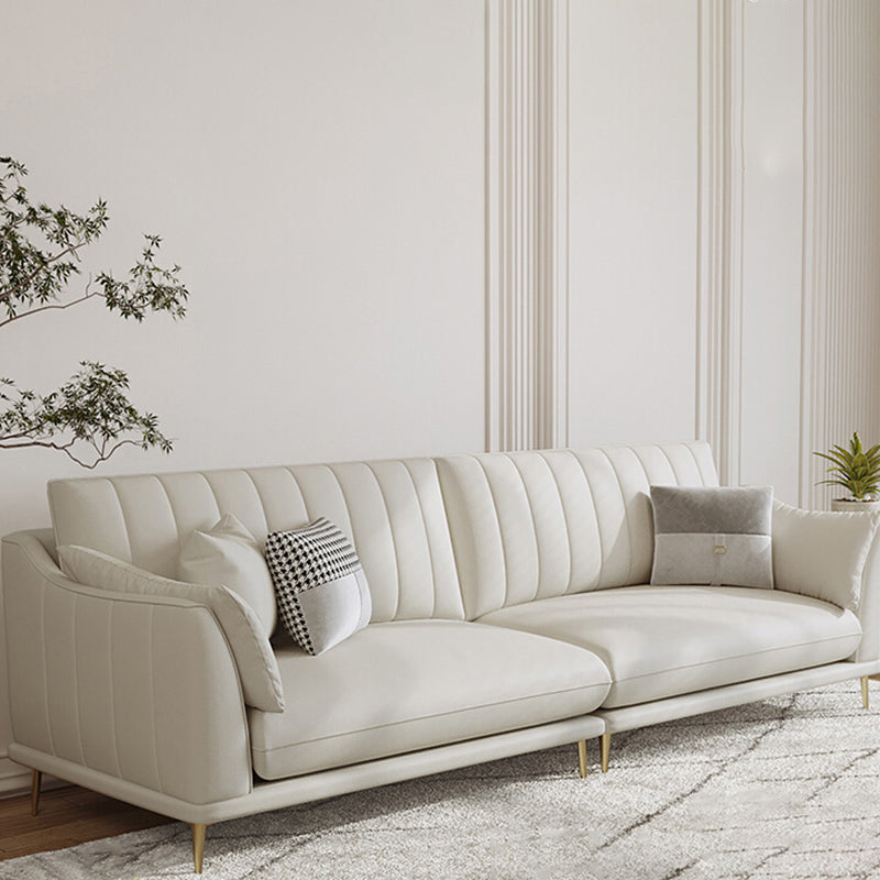 Stationary White Stain Resistant Living Room Pillow Top Arm Standard Settee