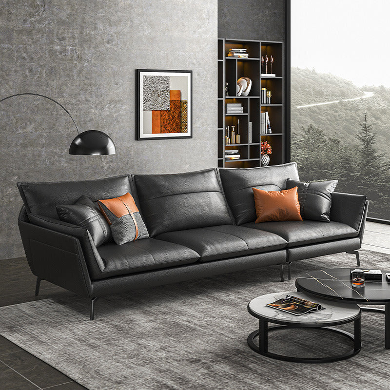 Contemporary Cushions Standard Recessed Arm Living Room Faux Leather Sofa