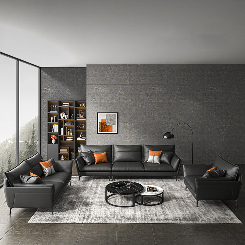 Contemporary Cushions Standard Recessed Arm Living Room Faux Leather Sofa