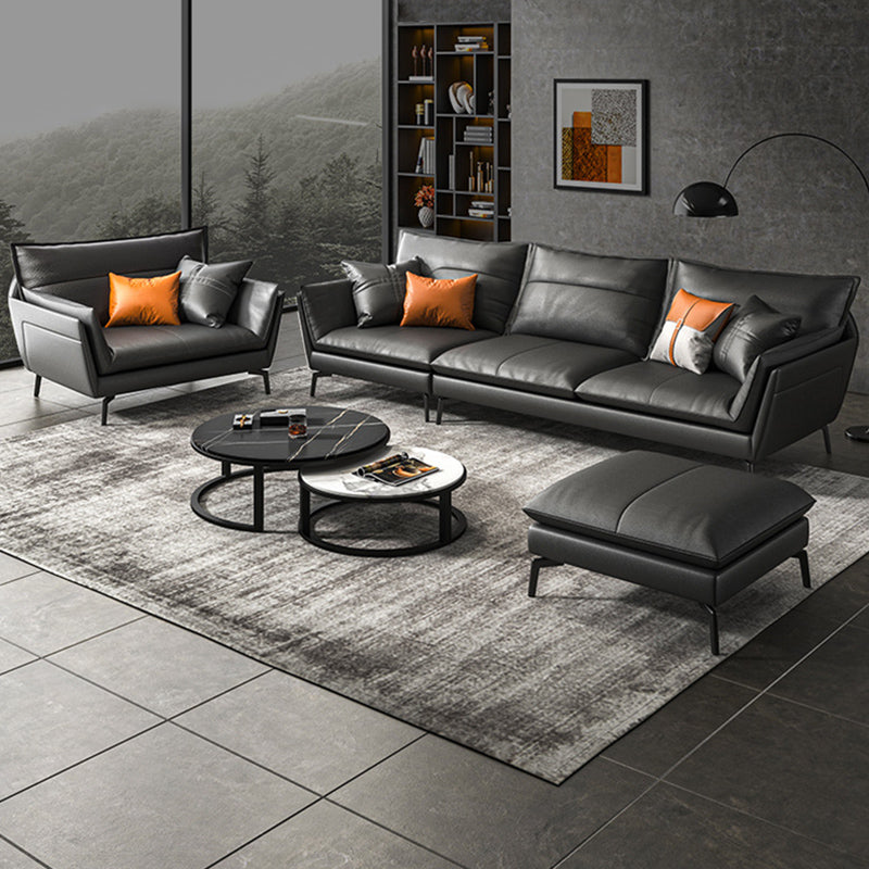 Contemporary Cushions Standard Recessed Arm Living Room Faux Leather Sofa