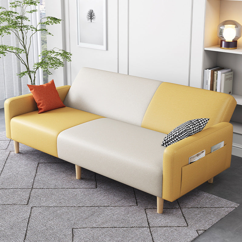 Contemporary Square Arm Sofa Couch Faux Leather/Linen Settee Couch