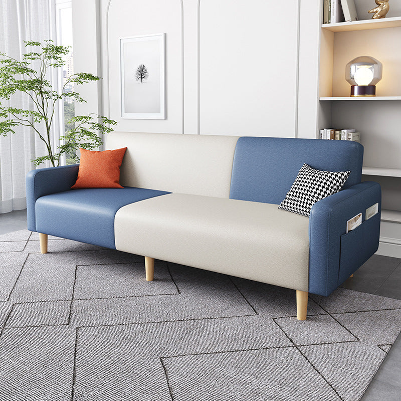 Contemporary Square Arm Sofa Couch Faux Leather/Linen Settee Couch