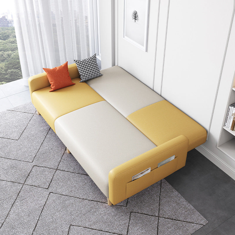 Contemporary Square Arm Sofa Couch Faux Leather/Linen Settee Couch