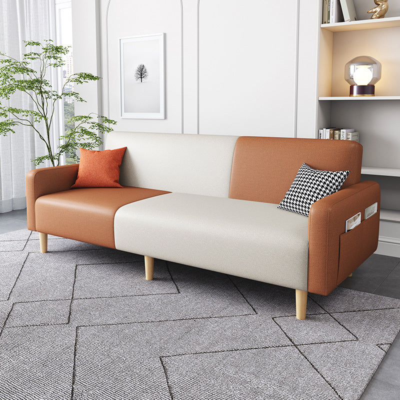 Contemporary Square Arm Sofa Couch Faux Leather/Linen Settee Couch