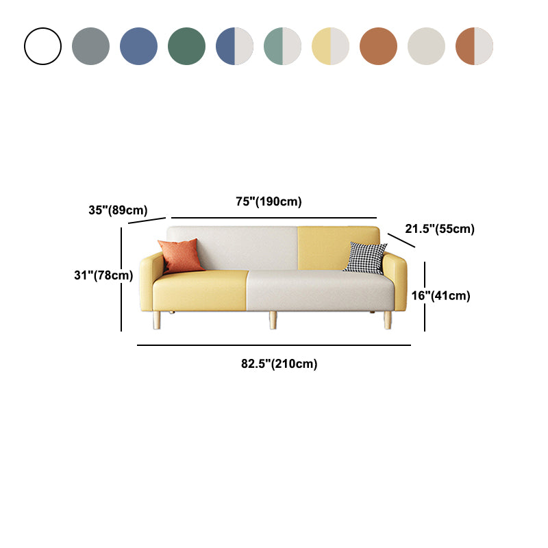 Contemporary Square Arm Sofa Couch Faux Leather/Linen Settee Couch