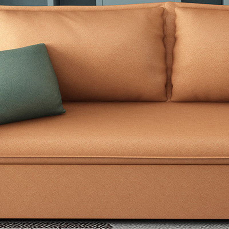 Orange Upholstery Sofa Bed with 2 Pillows Back and Square Arm