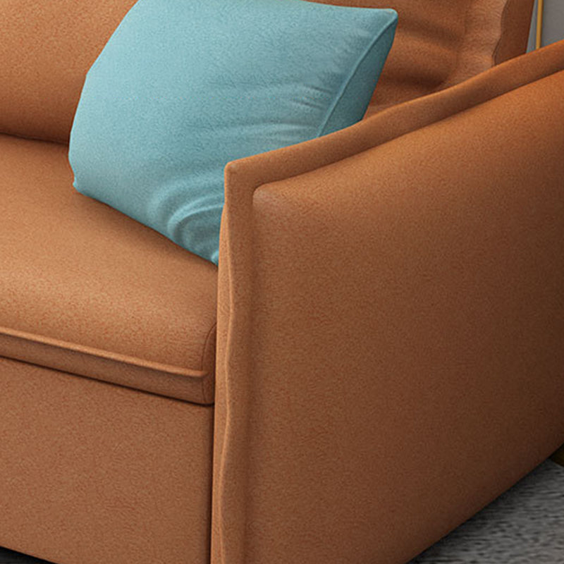 Orange Upholstery Sofa Bed with 2 Pillows Back and Square Arm