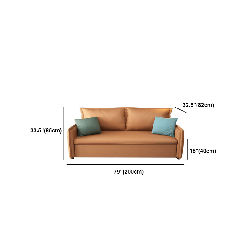 Orange Upholstery Sofa Bed with 2 Pillows Back and Square Arm