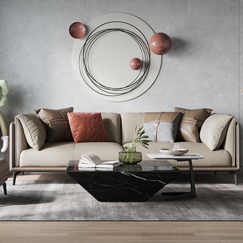 Genuine Leather Pillow Top Arm Sectional Sofa 28.35"High Cushion Back Sofa for Living Room