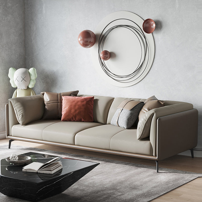 Genuine Leather Pillow Top Arm Sectional Sofa 28.35"High Cushion Back Sofa for Living Room