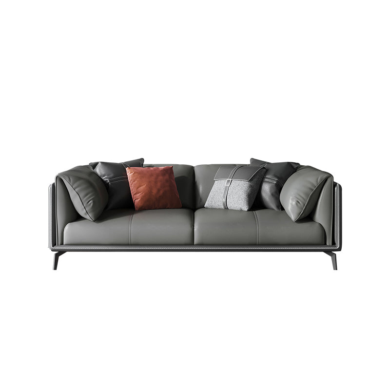 Genuine Leather Pillow Top Arm Sectional Sofa 28.35"High Cushion Back Sofa for Living Room