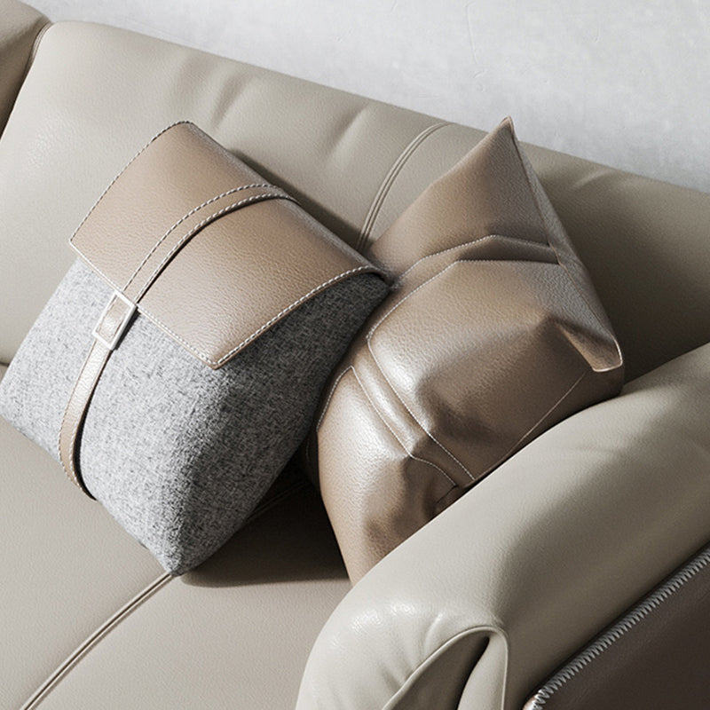 Genuine Leather Pillow Top Arm Sectional Sofa 28.35"High Cushion Back Sofa for Living Room