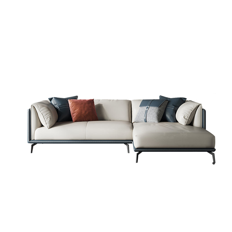 Genuine Leather Pillow Top Arm Sectional Sofa 28.35"High Cushion Back Sofa for Living Room