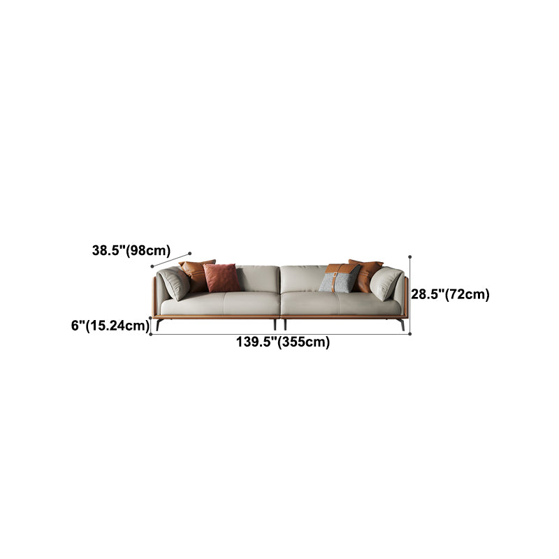 Genuine Leather Pillow Top Arm Sectional Sofa 28.35"High Cushion Back Sofa for Living Room