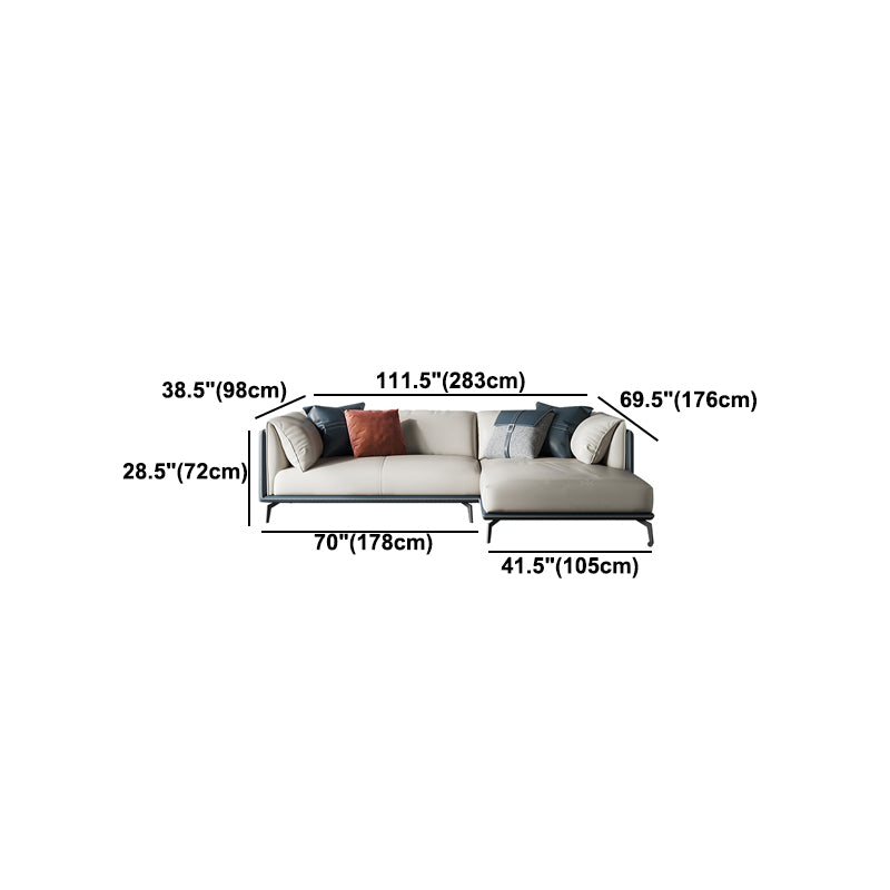 Genuine Leather Pillow Top Arm Sectional Sofa 28.35"High Cushion Back Sofa for Living Room