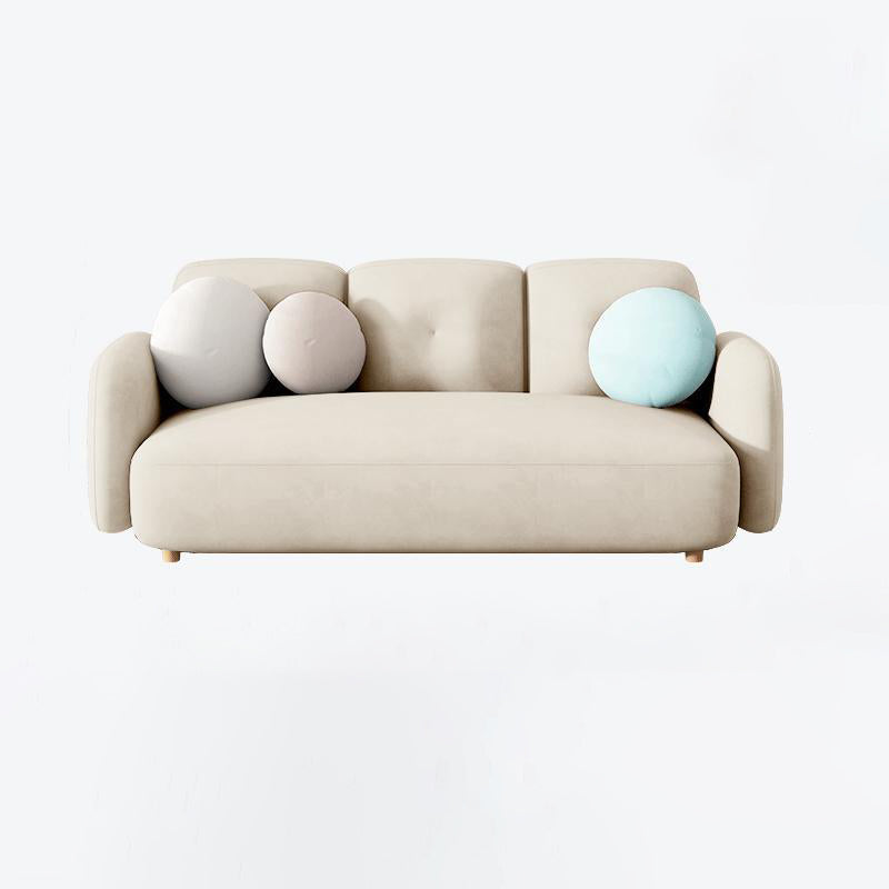 Velvet and Faux Leather Sofa Couch Sewn Pillow Back Settee Couch