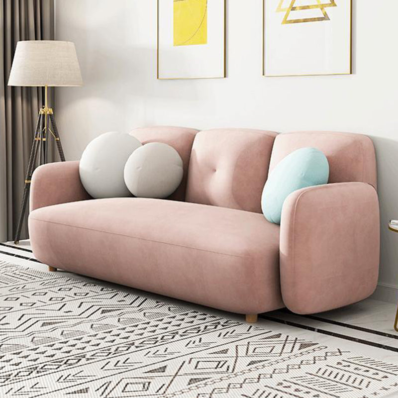 Velvet and Faux Leather Sofa Couch Sewn Pillow Back Settee Couch