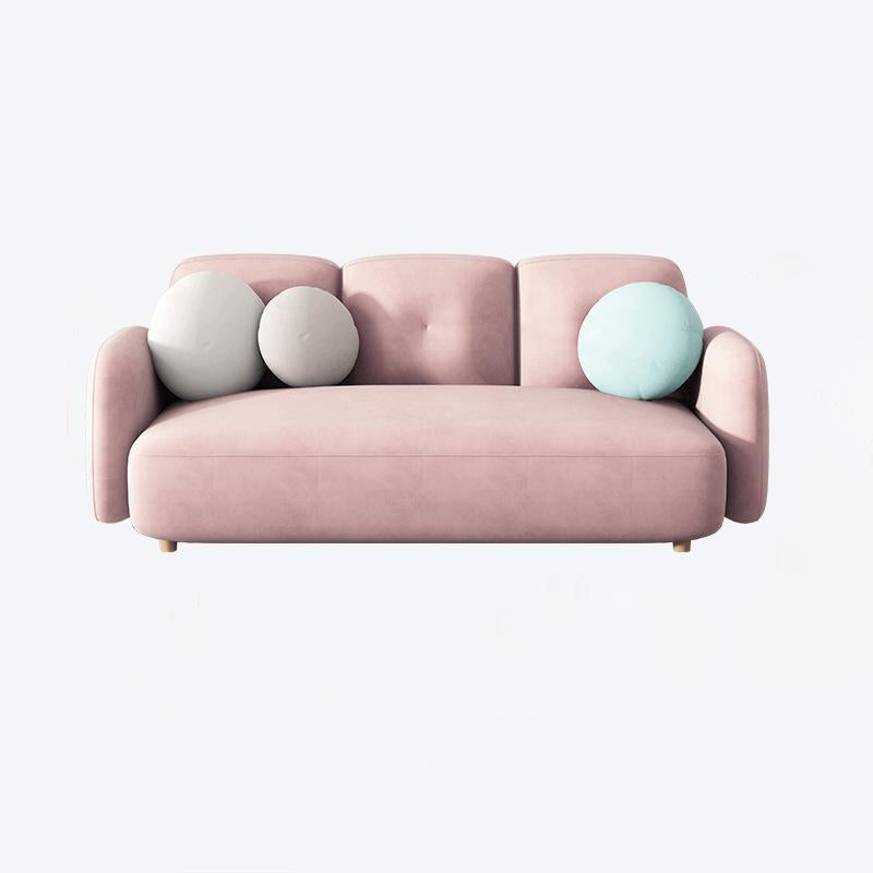 Velvet and Faux Leather Sofa Couch Sewn Pillow Back Settee Couch