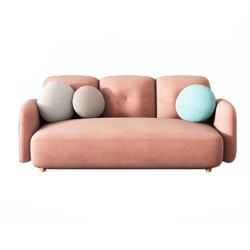 Velvet and Faux Leather Sofa Couch Sewn Pillow Back Settee Couch