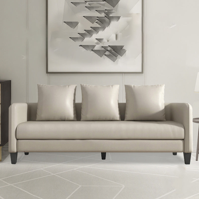 Scandinavian 3-seater Faux Leather Sofa Pillow Back Couch with Tuxedo Arm