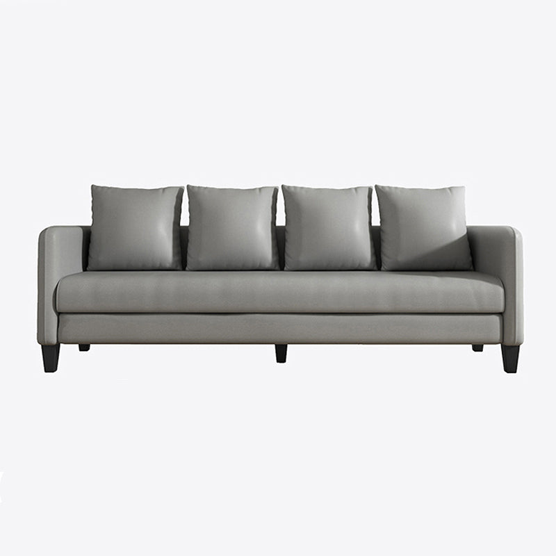 Scandinavian 3-seater Faux Leather Sofa Pillow Back Couch with Tuxedo Arm