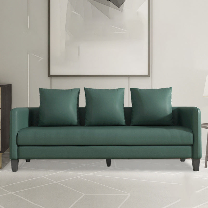 Scandinavian 3-seater Faux Leather Sofa Pillow Back Couch with Tuxedo Arm