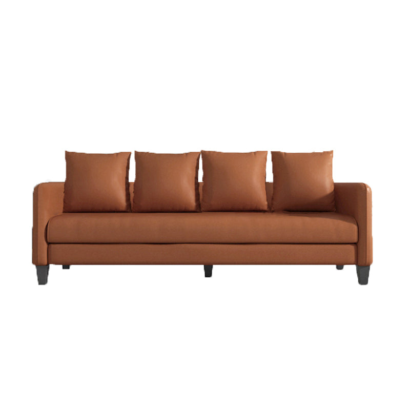 Scandinavian 3-seater Faux Leather Sofa Pillow Back Couch with Tuxedo Arm
