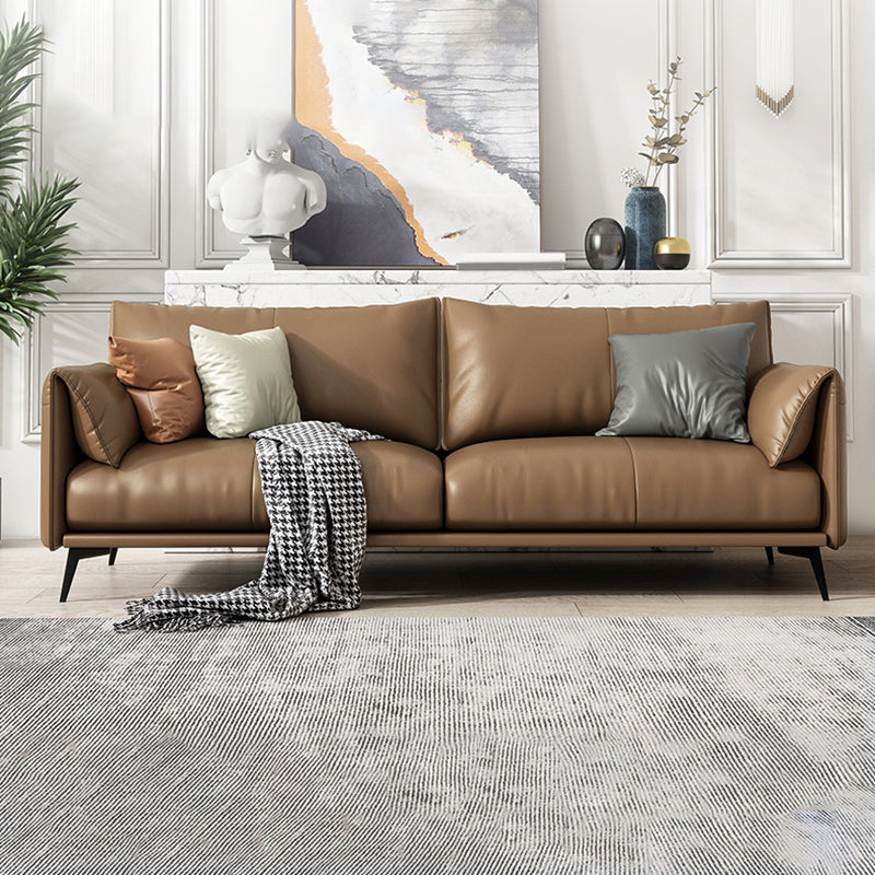 Contemporary Dark Brown Upholstery Sofa with Pillow Back for Living Room